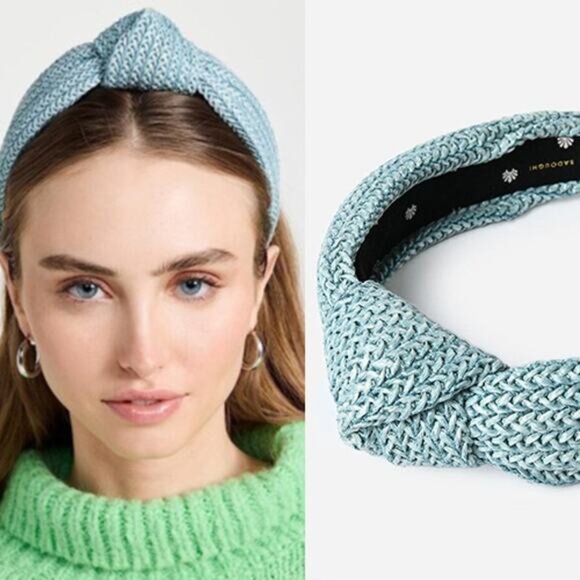 NEW Lele Sadoughi Braided Raffia Knotted Headband Women's Pacific Sky One Size - Picture 8 of 8